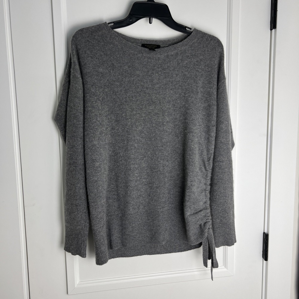 Cashmere By Charter Club Sweater Women Small Pull Over Crewneck Gray Rushing Tie